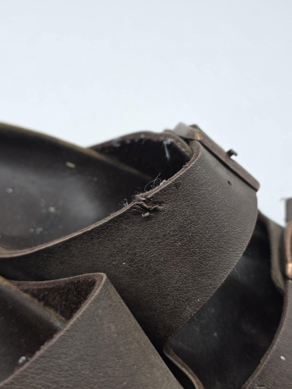 Birkenstock Arizona Sandals Shoes women Size 7 Brown Leather Double Strap Damage - Picture 2 of 13